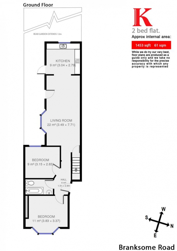 Floor Plan Image for 2 Bedroom Flat to Rent in Branksome Road, SW2