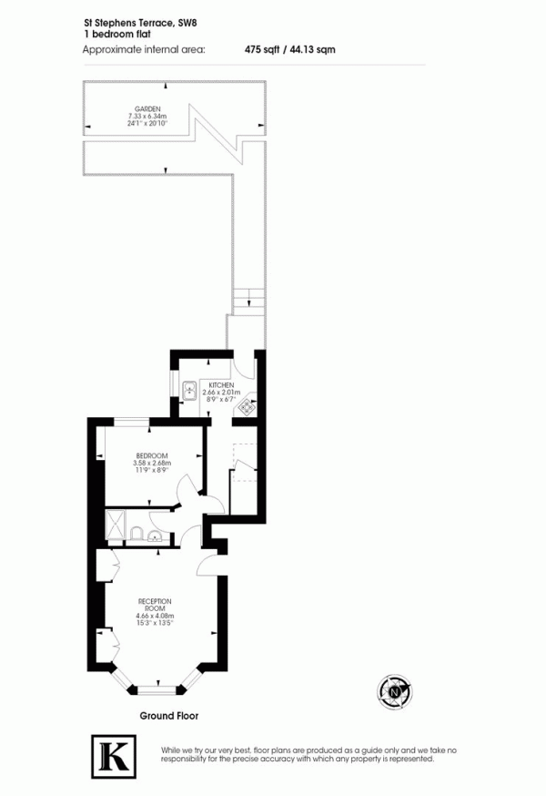 Floor Plan for 1 Bedroom Flat to Rent in St. Stephens Terrace, Stockwell, SW8, 1DL - £415  pw | £1798 pcm