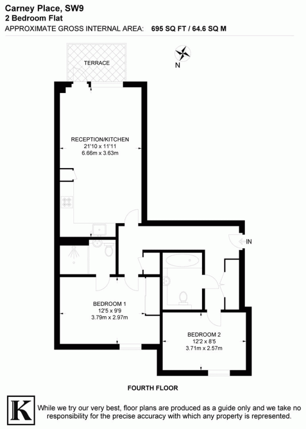 Floor Plan for 2 Bedroom Flat for Sale in Carney Place, SW9, SW9, 8GF -  &pound575,000