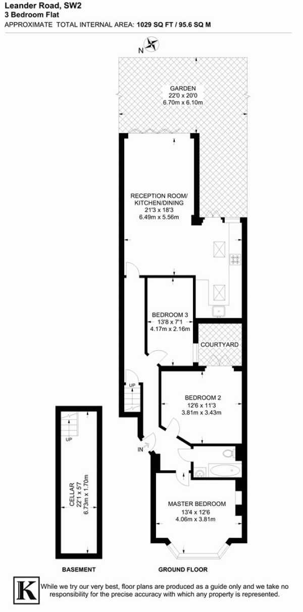 Floor Plan Image for 3 Bedroom Flat to Rent in Leander Road, SW2