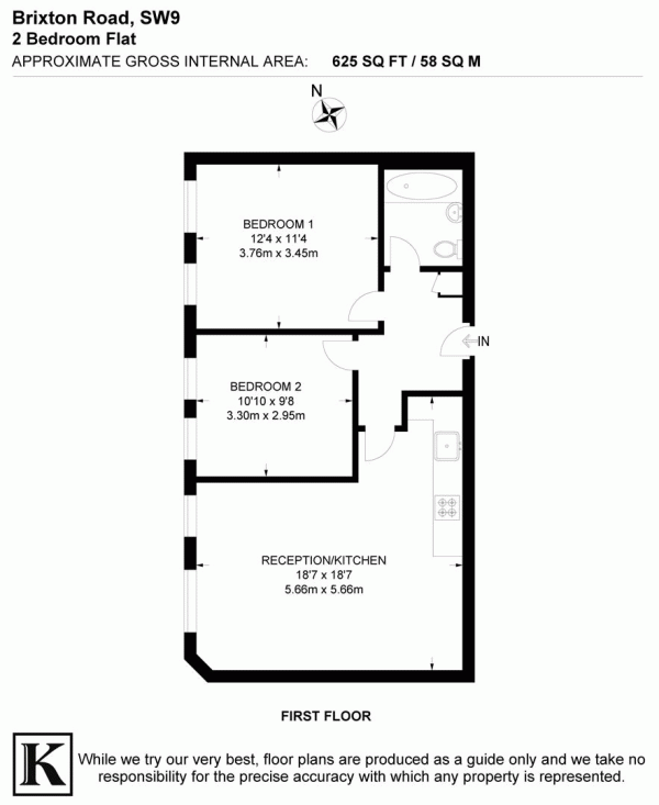 Floor Plan Image for 2 Bedroom Flat for Sale in Brixton Road, SW9