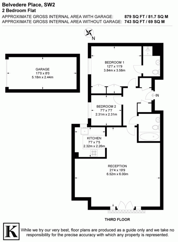 Floor Plan for 2 Bedroom Flat for Sale in Belvedere Place, SW2, SW2, 5TD -  &pound495,000