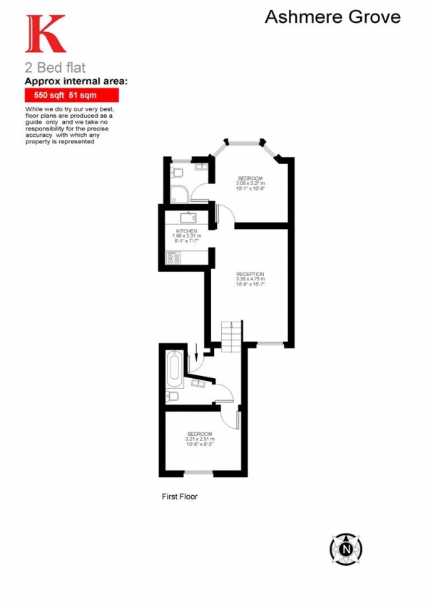 Floor Plan Image for 2 Bedroom Flat to Rent in Ashmere Grove, SW2