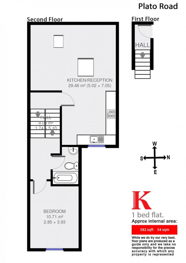 Floor Plan Image for 1 Bedroom Flat to Rent in Plato Road, SW2