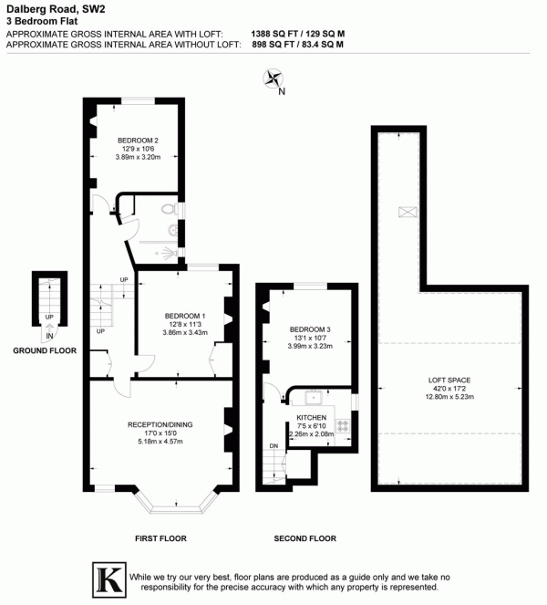 Floor Plan Image for 3 Bedroom Flat for Sale in Dalberg Road, SW2