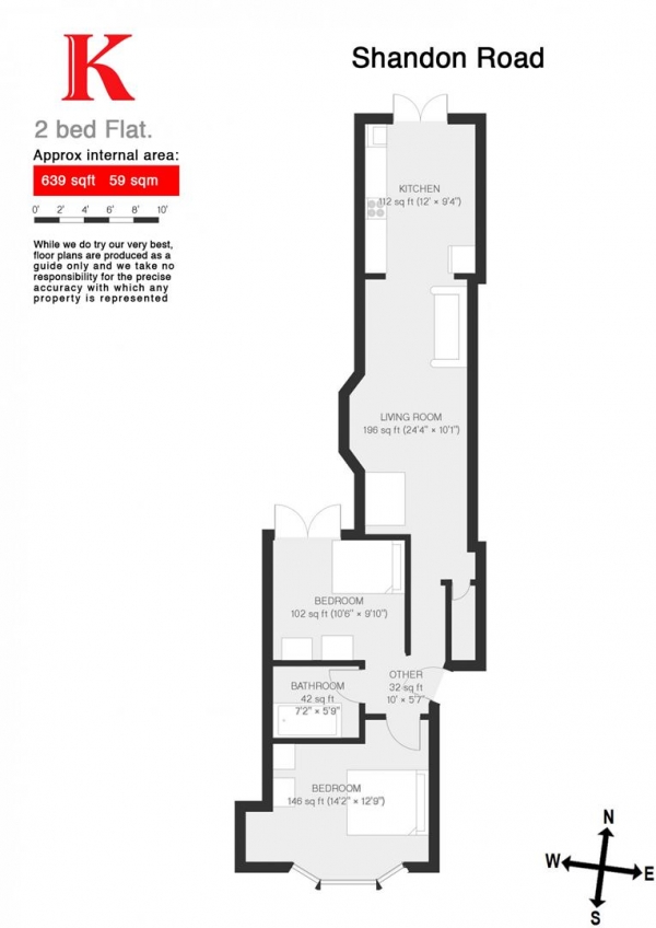 Floor Plan Image for 2 Bedroom Flat to Rent in Shandon Road, SW4