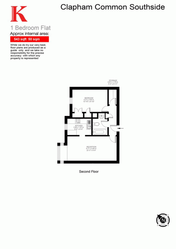 Floor Plan for 1 Bedroom Flat to Rent in Clapham Common South Side, SW4, SW4, 9BW - £426  pw | £1846 pcm