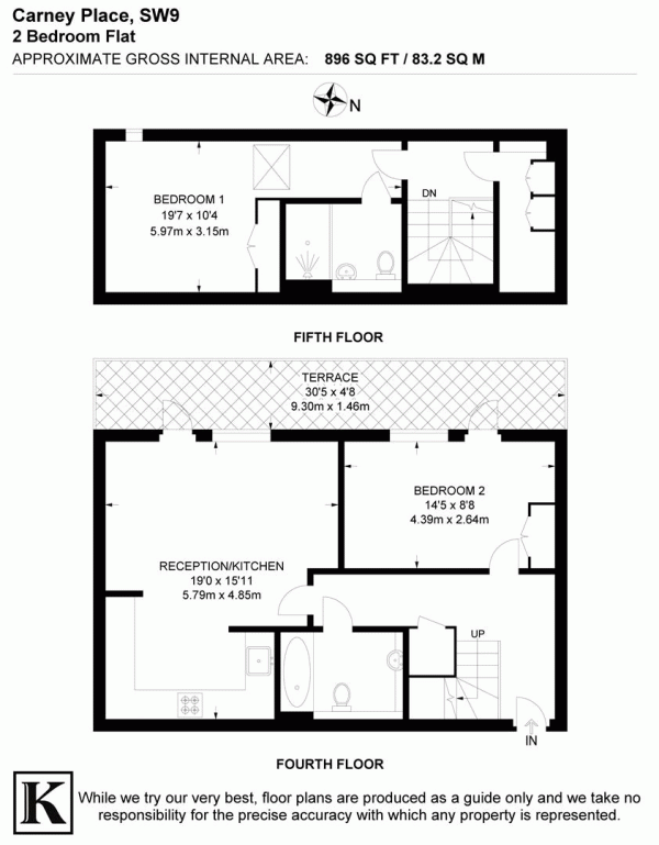 Floor Plan Image for 2 Bedroom Flat for Sale in Carney Place, SW9