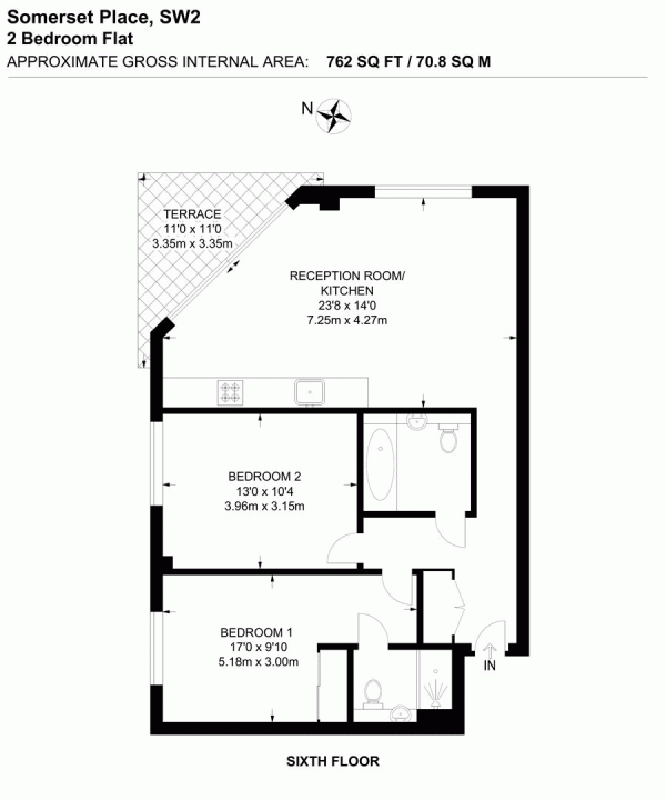 Floor Plan for 2 Bedroom Flat to Rent in Somerset Place, SW2, SW2, 1EG - £553  pw | £2396 pcm