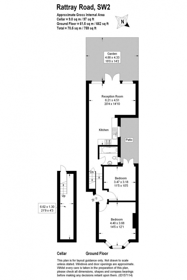 Floor Plan Image for 2 Bedroom Flat to Rent in Rattray Road, SW2