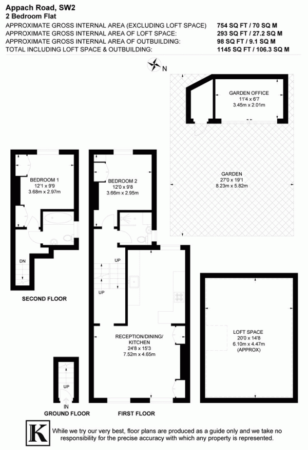 Floor Plan for 2 Bedroom Flat for Sale in Appach Road, SW2, SW2, 2LD -  &pound635,000