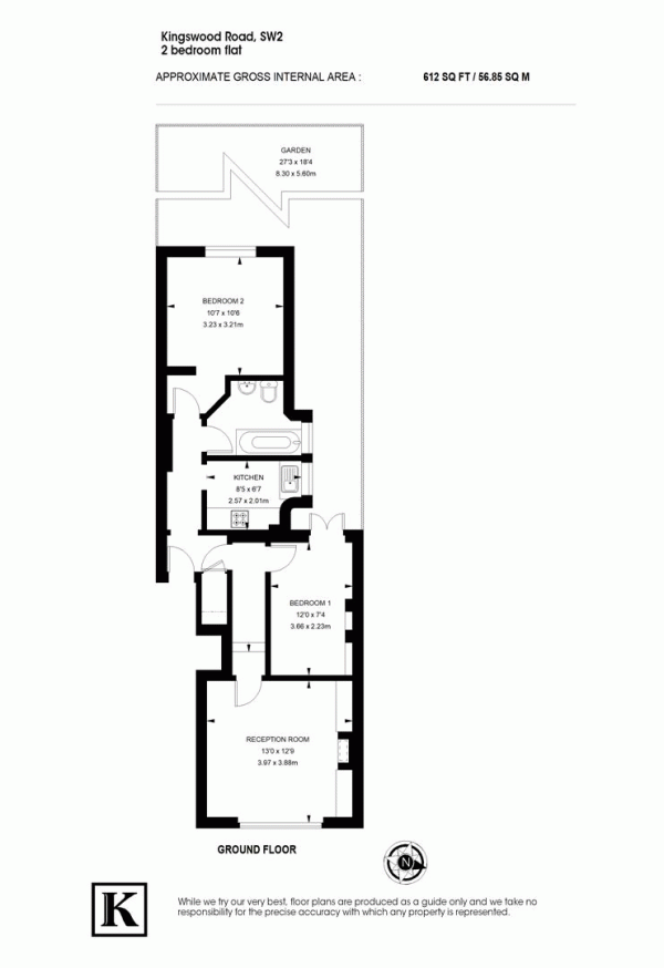 Floor Plan for 2 Bedroom Flat for Sale in Kingswood Road, SW2, SW2, 4JJ -  &pound450,000