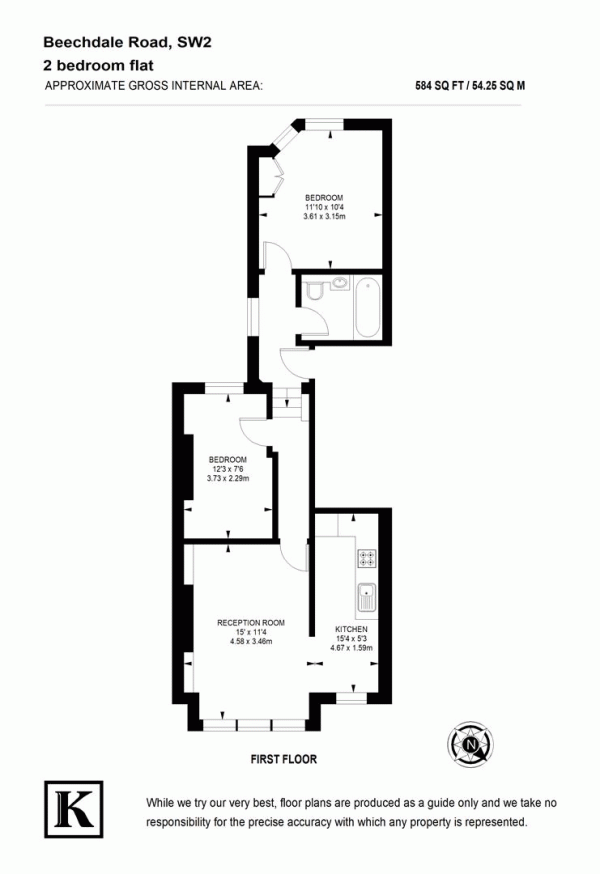 Floor Plan Image for 2 Bedroom Flat to Rent in Beechdale Road, London