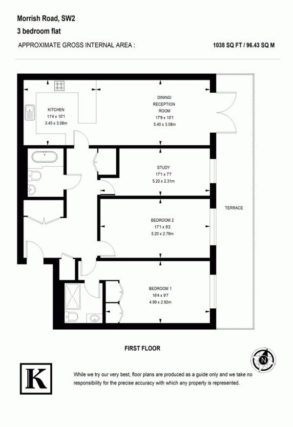 Floor Plan Image for 2 Bedroom Flat to Rent in Morrish Road, SW2