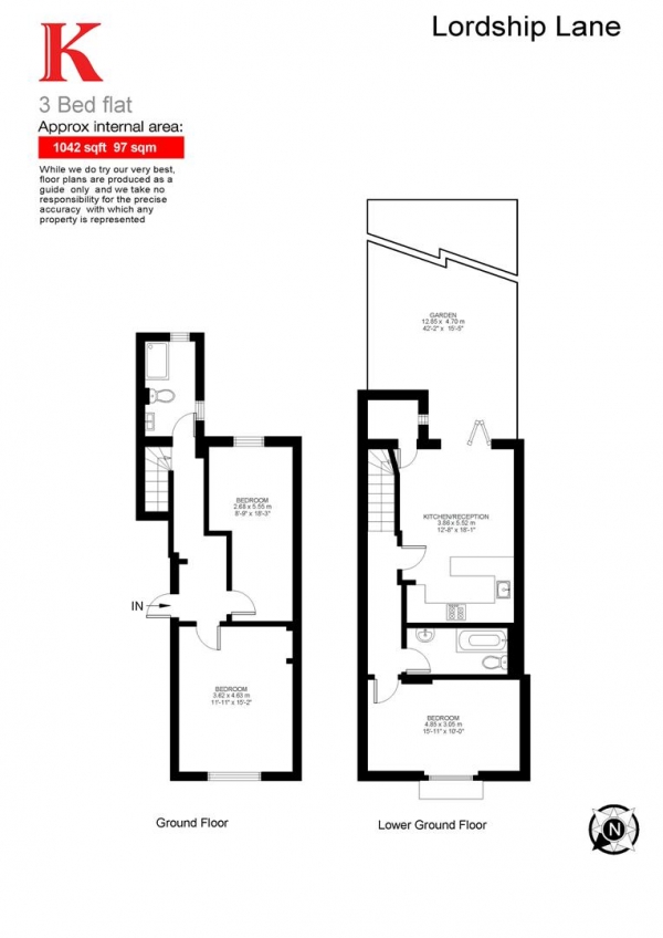 Floor Plan Image for 3 Bedroom Flat to Rent in Lordship Lane, London