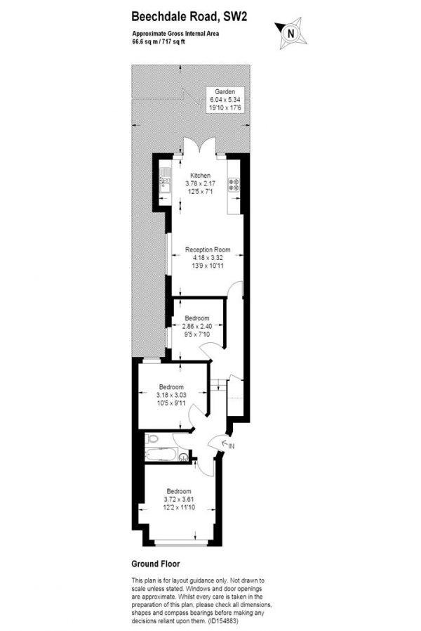 Floor Plan Image for 3 Bedroom Flat to Rent in Beechdale Road, SW2