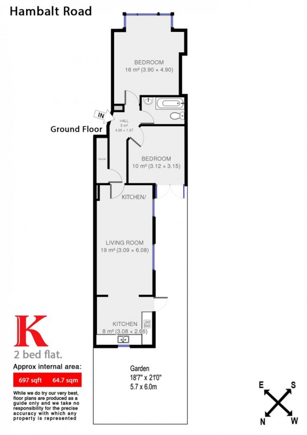 Floor Plan for 2 Bedroom Flat to Rent in Hambalt road, SW4, SW4, 9EA - £532  pw | £2305 pcm