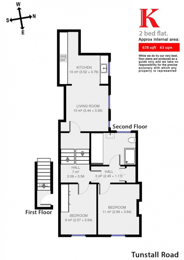 Floor Plan Image for 2 Bedroom Flat to Rent in Tunstall Road, SW9