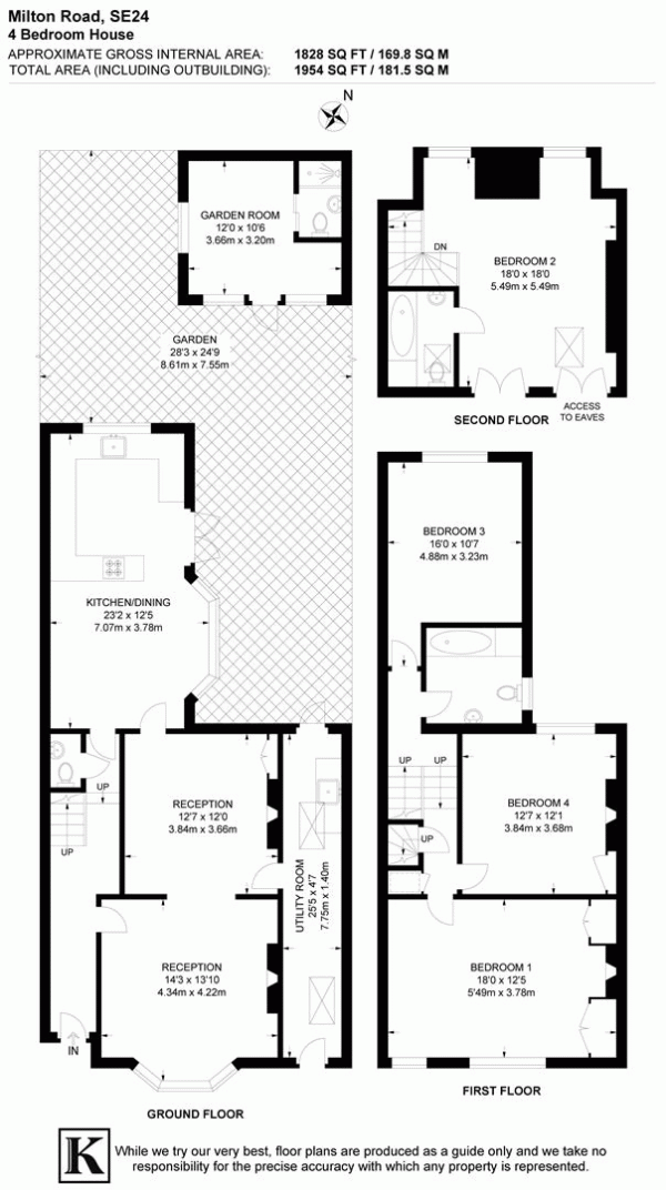 Floor Plan for 4 Bedroom Property to Rent in Milton Road, London, SE24, 0NW - £969  pw | £4199 pcm