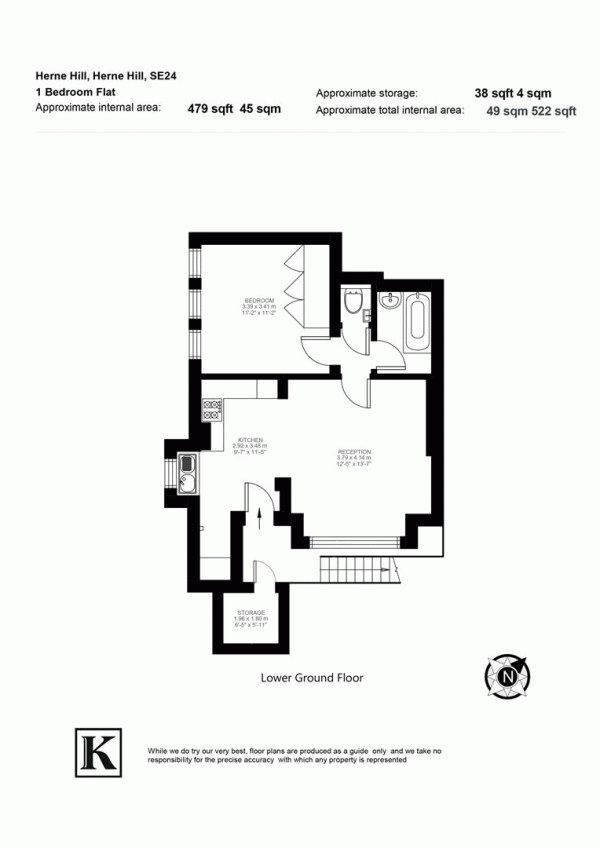 Floor Plan Image for 1 Bedroom Flat to Rent in Herne Hill, SE24