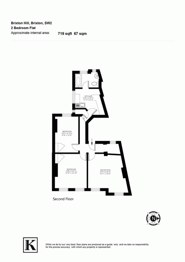 Floor Plan Image for 2 Bedroom Flat for Sale in Brixton Hill, SW2