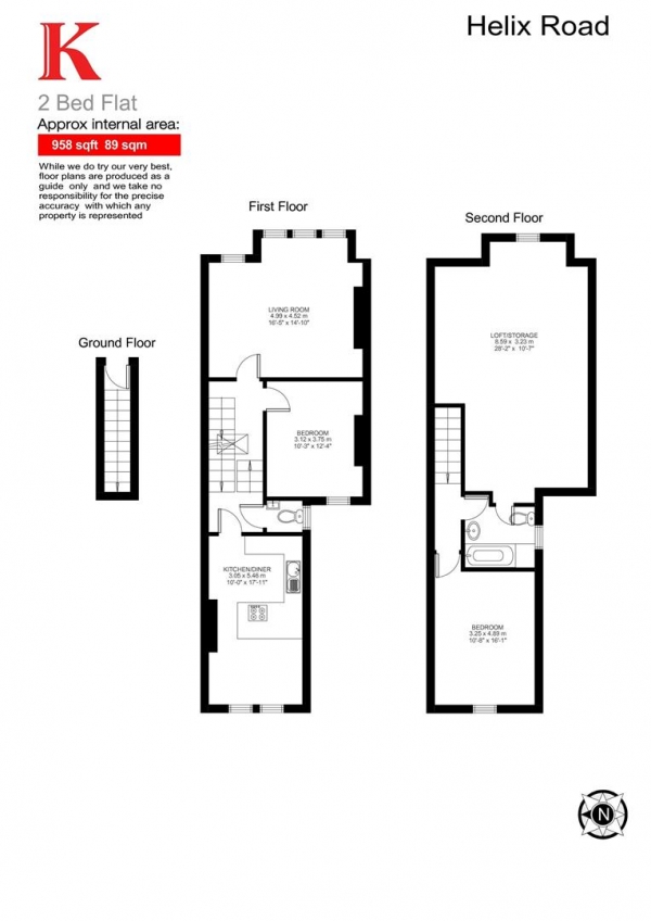 Floor Plan for 2 Bedroom Flat to Rent in Helix Road, SW2, SW2, 2JS - £507  pw | £2197 pcm