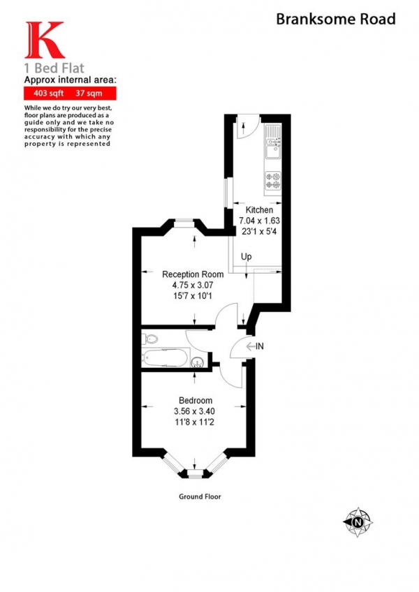 Floor Plan Image for 1 Bedroom Flat to Rent in Branksome Road, SW2