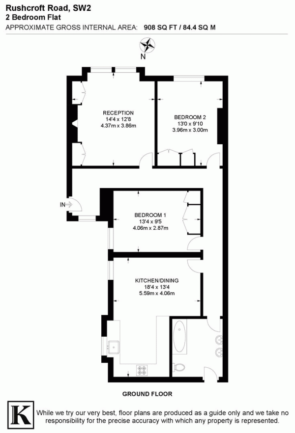 Floor Plan for 2 Bedroom Flat for Sale in Rushcroft Road, SW2, SW2, 1LE - Offers Over &pound750,000