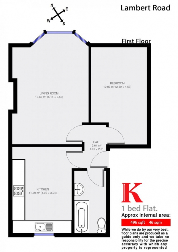 Floor Plan Image for 1 Bedroom Flat to Rent in Lambert Road, SW2