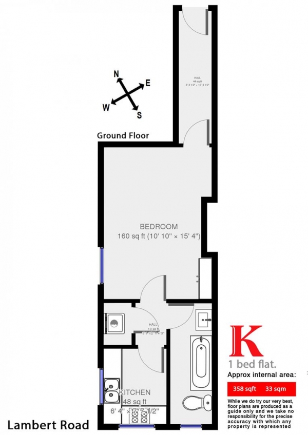 Floor Plan for Studio Flat to Rent in Lambert Road, SW2, SW2, 5BB - £311  pw | £1348 pcm