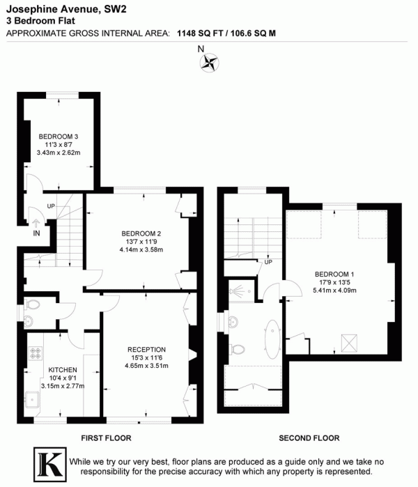 Floor Plan Image for 3 Bedroom Flat for Sale in Josephine Avenue, SW2