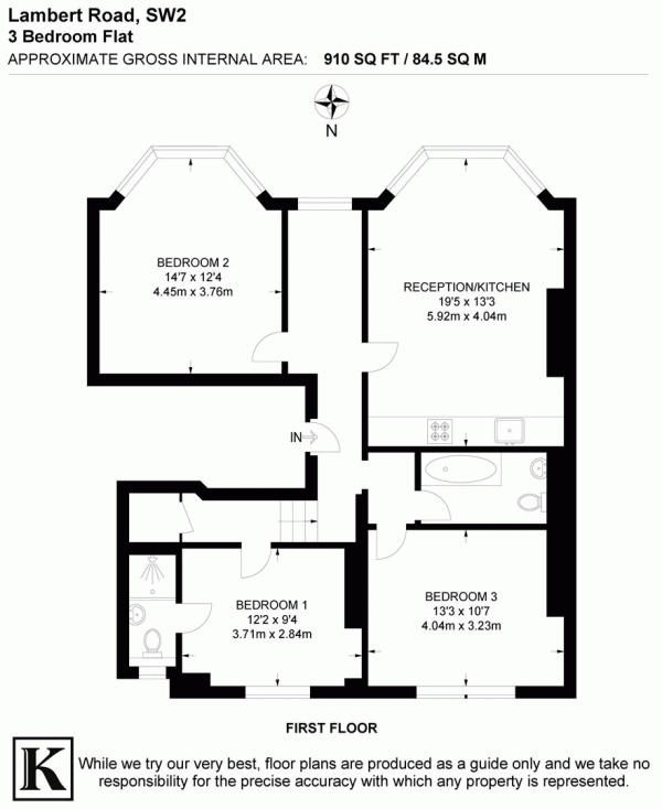 Floor Plan for 3 Bedroom Flat for Sale in Lambert Road, SW2, SW2, 5BD -  &pound735,000