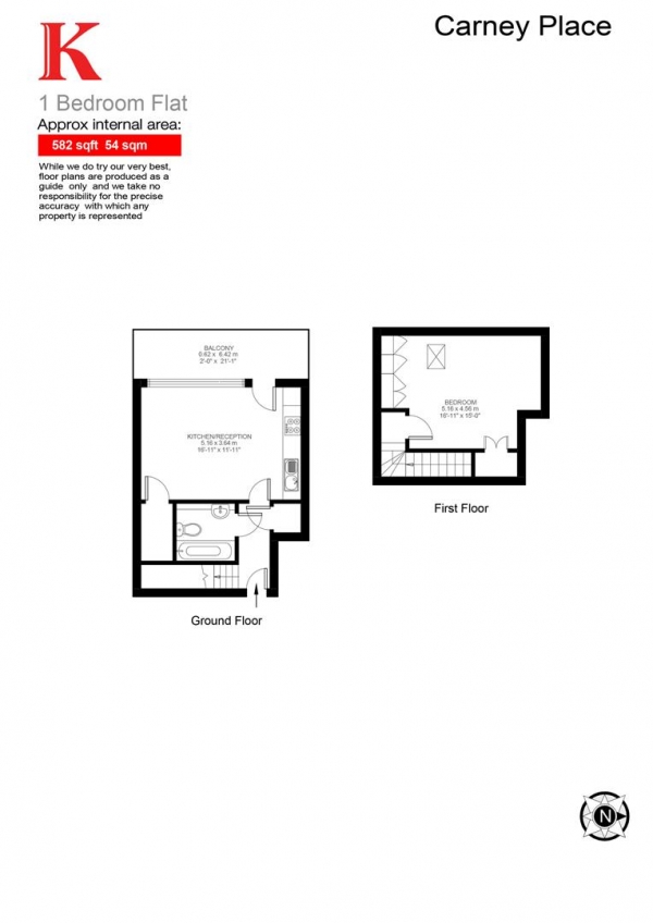 Floor Plan for 1 Bedroom Flat to Rent in Carney Place, London, SW9, 8GE - £403  pw | £1746 pcm