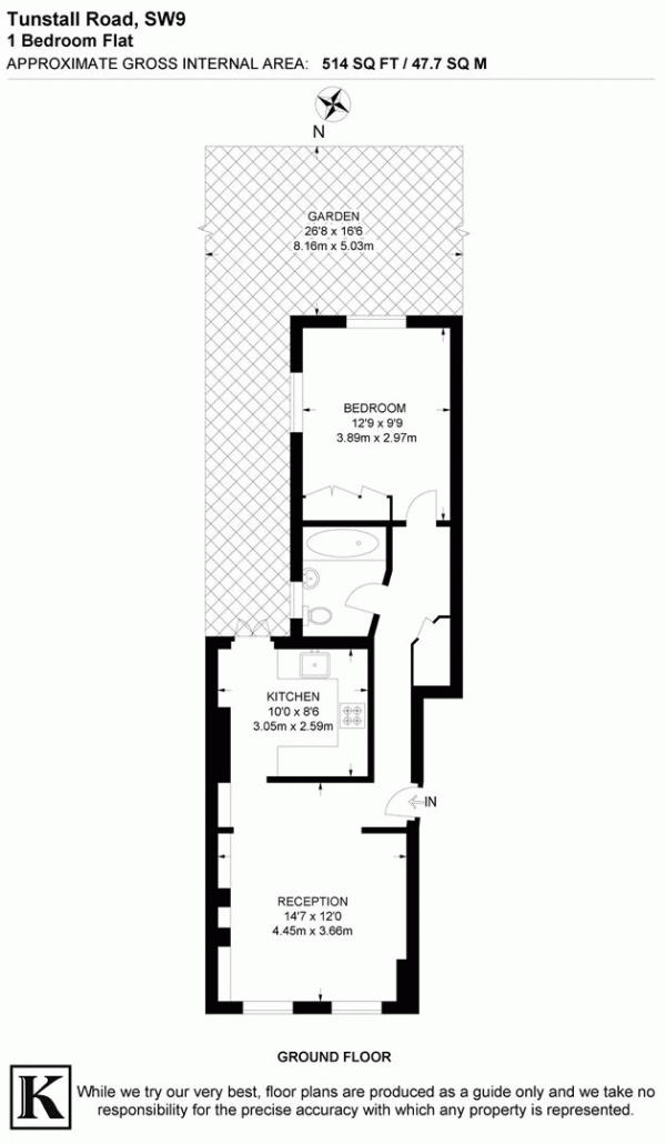 Floor Plan for 1 Bedroom Flat for Sale in Tunstall Road, SW9, SW9, 8BZ - Offers Over &pound490,000