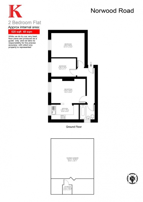 Floor Plan for 2 Bedroom Flat to Rent in Norwood Road, SE24, SE24, 9AQ - £370  pw | £1603 pcm