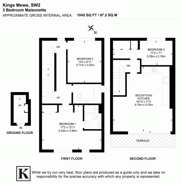 Floor Plan Image for 3 Bedroom Maisonette for Sale in Kings Mews, SW2