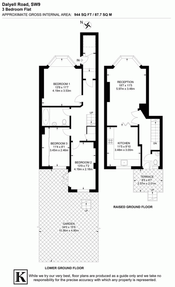 Floor Plan Image for 3 Bedroom Flat for Sale in Dalyell Road, SW9