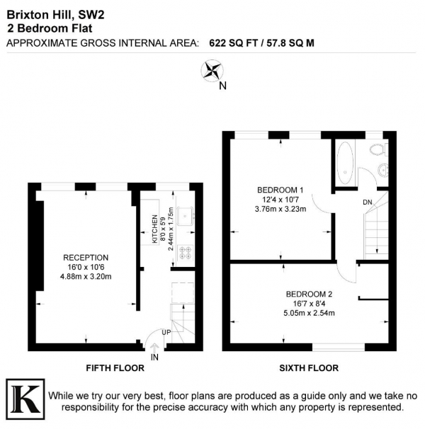 Floor Plan Image for 2 Bedroom Flat for Sale in Brixton Hill, SW2