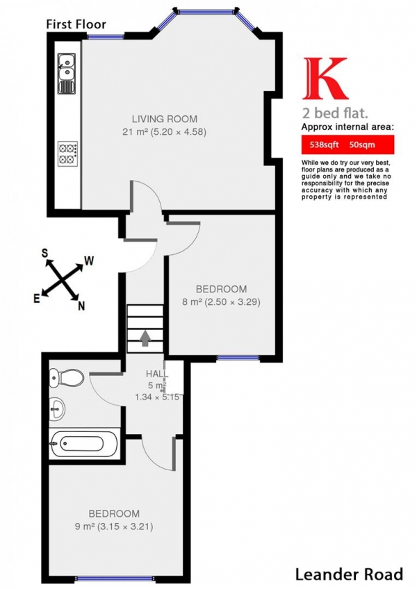 Floor Plan for 2 Bedroom Flat to Rent in Leander Road, SW2, SW2, 2LH - £470  pw | £2037 pcm