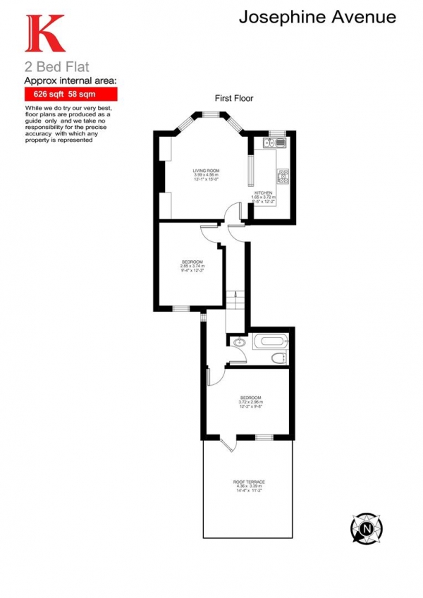 Floor Plan Image for 2 Bedroom Flat to Rent in Josephine Avenue, SW2