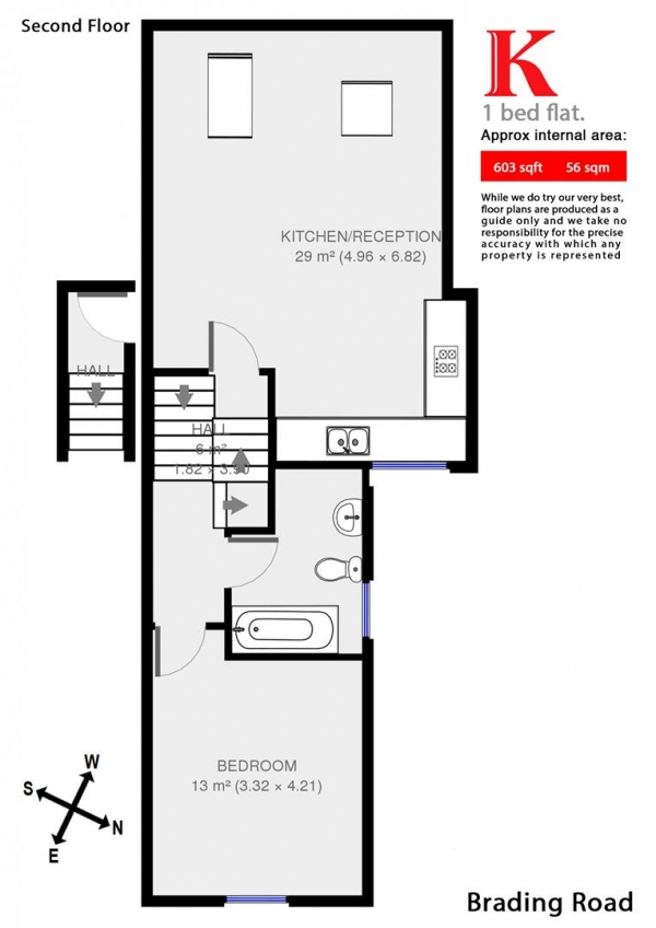 Floor Plan Image for 1 Bedroom Flat to Rent in Brading Road, SW2