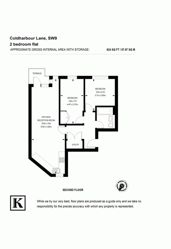 Floor Plan Image for 2 Bedroom Flat to Rent in Coldharbour Lane, SW9