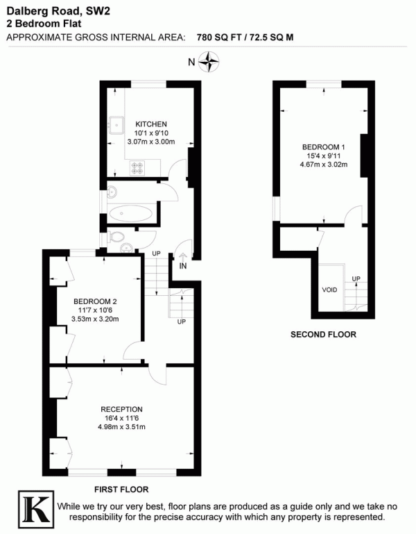 Floor Plan Image for 2 Bedroom Flat for Sale in Dalberg Road, SW2