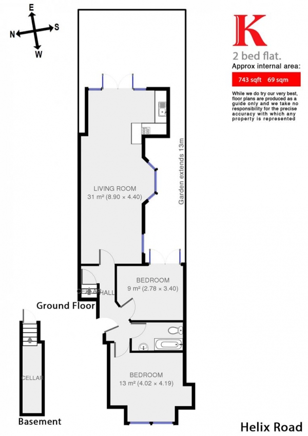 Floor Plan Image for 2 Bedroom Flat to Rent in Helix Road, SW2