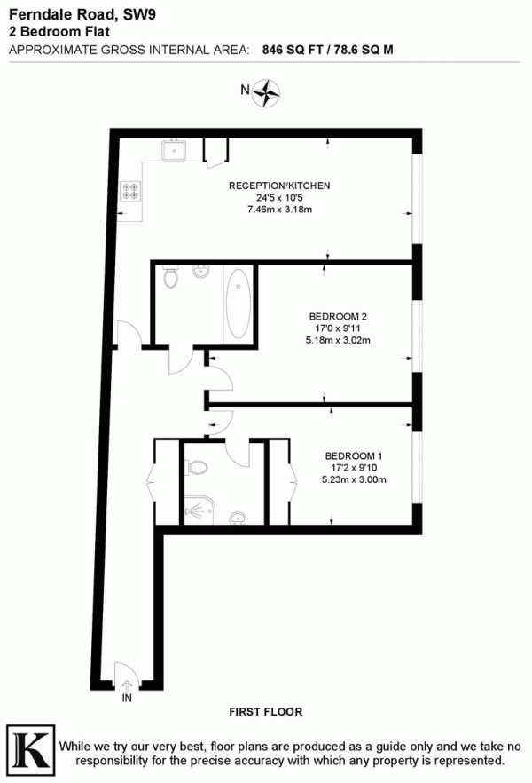 Floor Plan for 2 Bedroom Flat for Sale in Ferndale Road, SW9, SW9, 8AT -  &pound570,000