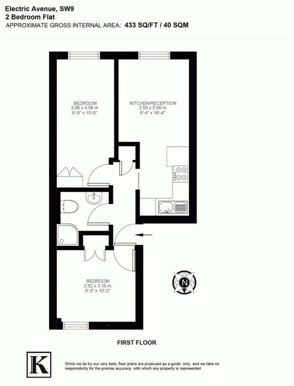 Floor Plan Image for 2 Bedroom Flat for Sale in Electric Avenue, SW9