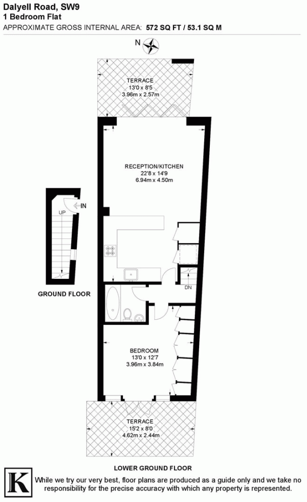 Floor Plan for 1 Bedroom Flat for Sale in Dalyell Road, SW9, SW9, 9QR -  &pound500,000