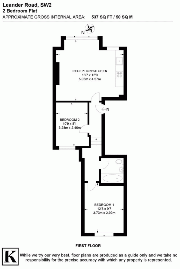 Floor Plan Image for 2 Bedroom Flat for Sale in Leander Road, SW2