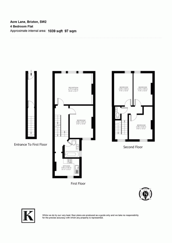 Floor Plan Image for 4 Bedroom Flat to Rent in Acre Lane, Brixton, London