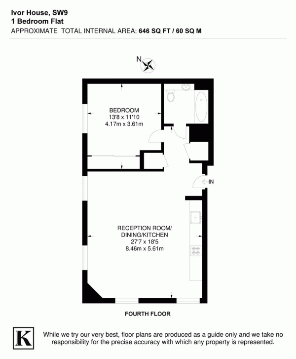 Floor Plan Image for 1 Bedroom Flat to Rent in Acre Lane, SW2